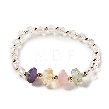 Faceted Natural Quartz Crystal Stretch Beaded Bracelets BJEW-P318-01G-02-1