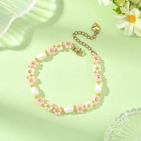 Natural Rice Pearl Flower Glass Seed Beaded Bracelets for Women BJEW-MZ00352-1