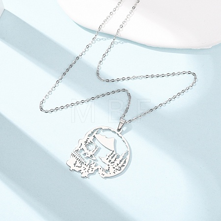 Halloween 304 Stainless Steel Hollow Tree Skull Pendant Cable Chain Necklaces for Men Women NJEW-K308-10P-1