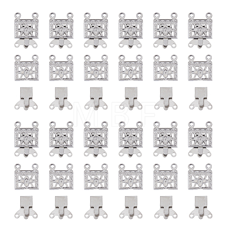 100 Sets 2-Strands 4-Holes 304 Stainless Steel Box Clasps STAS-DC0012-94-1