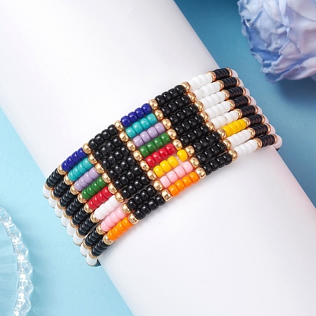8Pcs Glass Seed Beads Stretch Bracelets for Women Men BJEW-MZ00275-1