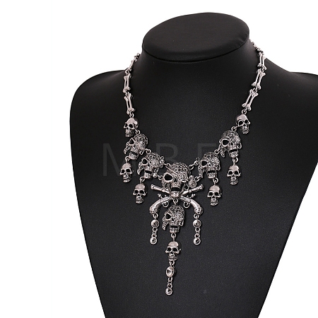 Alloy Skull Bib Necklace NJEW-L175-01AS-1