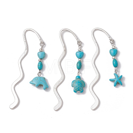 3Pcs 3 Styles Zinc Alloy Wavy Bookmarks AJEW-JK00297-1