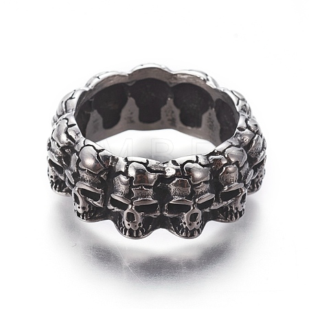 Retro 304 Stainless Steel Skull Rings RJEW-L087-01AS-1