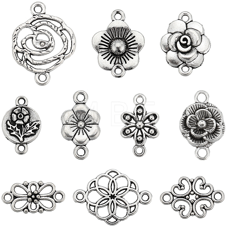 100Pcs 10 Styles Tibetan Style Alloy Connector Charms FIND-SC0008-18-1