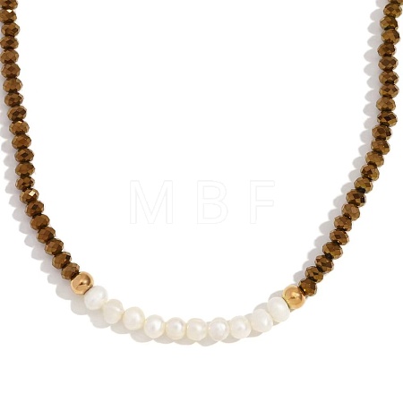 Fashion Natural Freshwater Pearl & Faceted Rondelle Glass Beaded Necklaces for Women AX4759-2-1