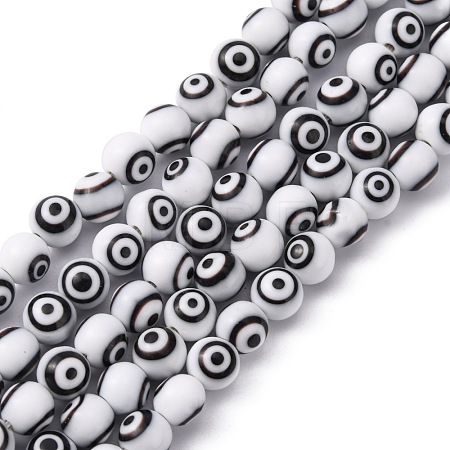 Handmade Evil Eye Lampwork Round Bead Strands LAMP-L055-8mm-09-1
