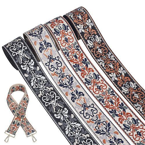 WADORN 8 Yards 4 Styles Ethnic Style Double-Sided Flower Polyester Ribbon DIY-WR0003-58-1