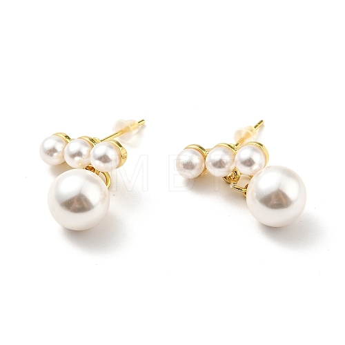 Round Plastic Imitation Pearl Dangle Stud Earrings EJEW-G282-05G-1