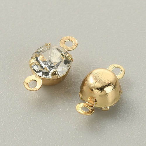 Brass Clear Cubic Zirconia Connector Charms RB-WH0005-002C-KCG-1