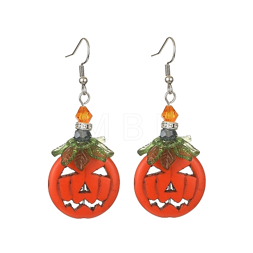 Synthetic Turquoise Pumpkin Dangle Earrings EJEW-TA00239-1