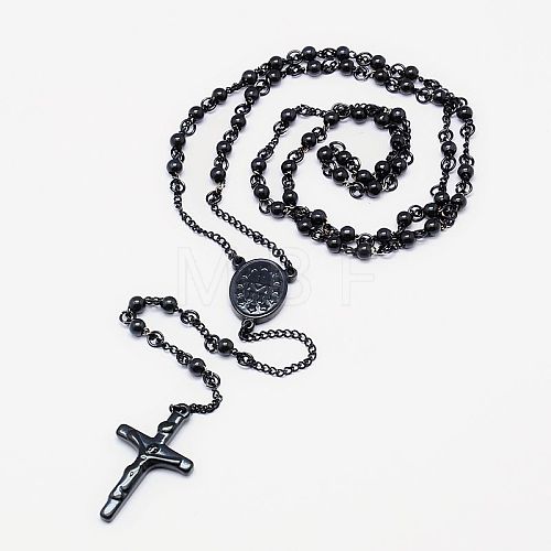 Men's Rosary Bead Necklace with Crucifix Cross NJEW-I011-4mm-04-1