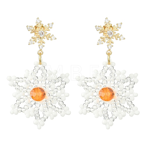 Christmas Snowflake Glass Seed Braided Dangle Earrings EJEW-MZ00233-03-1