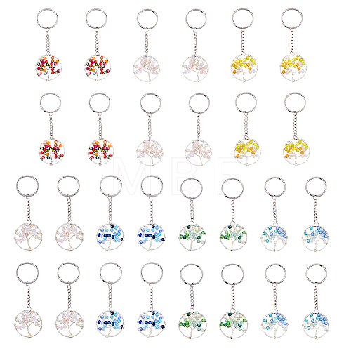 28Pcs 7 Colors Alloy Glass Keychains KEYC-FH00005-1