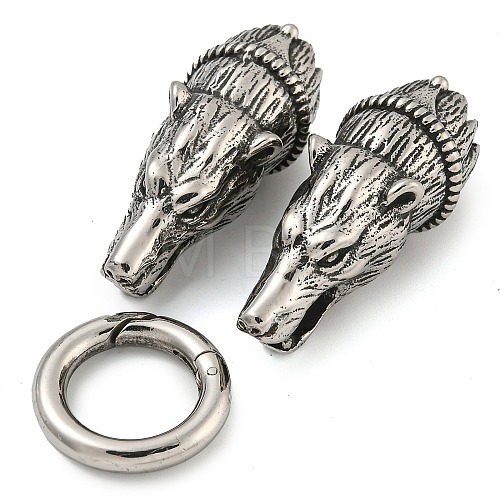 Tibetan Style 304 Stainless Steel Spring Gate Rings FIND-Z046-03AS-03-1