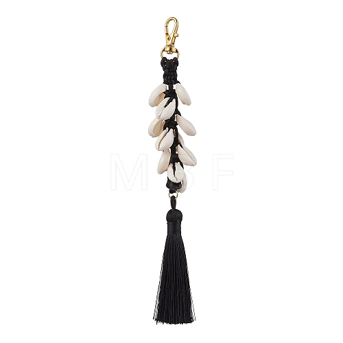 Natural Shell & Polyester Tassel Pendant Decorations HJEW-JM02825-02-1