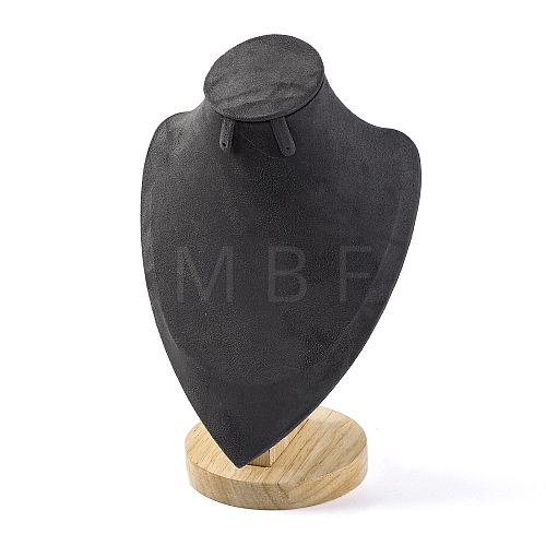 Bust Shaped Microfiber & Wood Jewelry Necklace & Earrings Display Stands NDIS-H042-01B-02-1