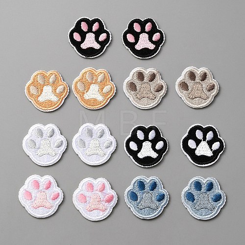 Cat Paw Print Shape Self-Adhesive Cloth Patches PATC-WH0008-13-1