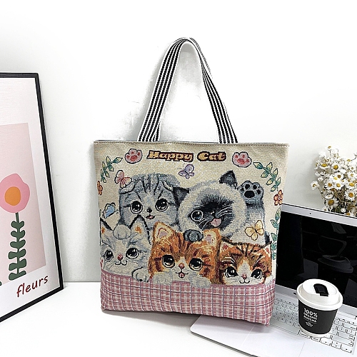 Cartoon Cat Pattern Canvas Women's Tote Bags PW-WGA0EE7-03-1