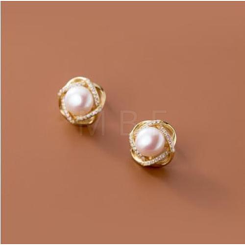 Natural Pearl Flower Stud Earrings JE1116A-1