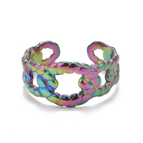 Rainbow Color Ion Plating(IP) 304 Stainless Steel Oval Open Cuff Ring for Women RJEW-A005-39MC-1