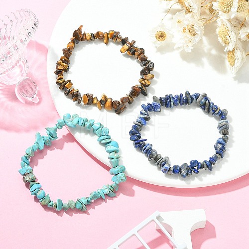 3Pcs 3 Style Natural & Synthetic Mixed Gemstone Chips Beaded Stretch Bracelets Set for Women BJEW-FZ00003-1