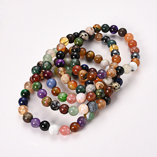 Natural & Synthetic Mixed Stone Beaded Stretch Bracelets BJEW-Q692-62-8mm-1