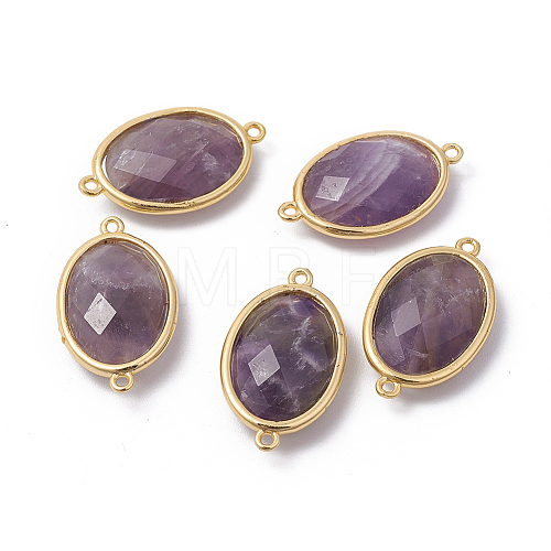 Golden Tone Brass Amethyst Links connectors G-F339-A01-1