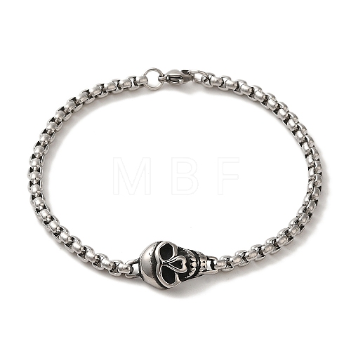 316 Surgical Stainless Steel Box Chain Halloween Skull Link Bracelets BJEW-Q349-13AS-1