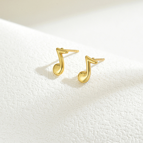 Real 18K Gold Plated Elegant Vintage Casual Fashion Stainless Steel Musical Note Stud Earrings for Women ZR3669-8-1