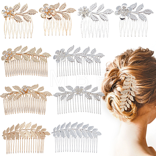 BENECREAT 10Pcs 10 Style Wedding Bridal Flower & Leaf Iron Hair Combs OHAR-BC0001-02-1