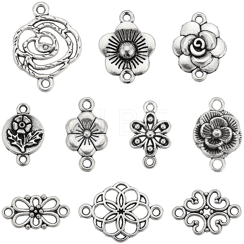 SUNNYCLUE 100Pcs 10 Styles Tibetan Style Alloy Connector Charms FIND-SC0008-18-1