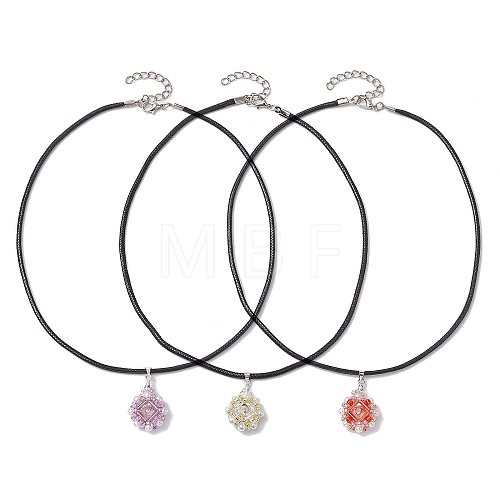 3Pcs 3 Colors Flower Glass Seed Beads & Acrylic Pendant Necklaces NJEW-MZ00044-1