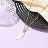 Natural White Shell Carved Angel Wing Pendant 304 Stainless Steel Cable Chain Necklaces for Women NJEW-JN06244-1