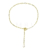 Natural Baroque Keshi Pearl Oval Tassel Brass Paperclip Chain Lariat Necklaces for Women NJEW-JN06009-3