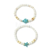 Natural Weathered Agate & Synthetic Turquoise Beaded Stretch Bracelets Set for Women Men BJEW-JB13760-01-3