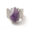 Natural Amethyst Oval Open Cuff Ring RJEW-P082-03P-07-3