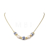Natural Pearl Rice & Handmade Chinoiserie Floral Printed Porcelain Beaded Necklaces with Brass Round Snake Chains for Women NJEW-JN06400-3