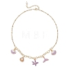 Ocean Alloy Enamel Whale Tail Shell Shape Starfish Pendant Brass Cable Chain and 304 Stainless Steel Satellite Chain Bib Necklaces for Women NJEW-JN05815-03-4