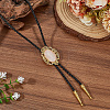 Natural Rose Quartz  with PU Leather Lariat Necklace NJEW-WH20010-02D-3