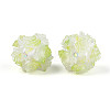 Polymer Clay Rhinestone Beads with Embossed Resin Roses RESI-T059-04E-1