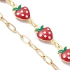 Brass Enamel Red Strawberry Link Mixed Chain Bracelet Making AJEW-JB01551-3