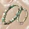 Natural Green Line Jasper  Graduated Round Beaded Necklaces NJEW-F368-01P-2