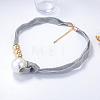 White Imitation Pearl Round Pendant Cloth Cord Necklaces with CCB Plastic Beads for Women WGDA1DD-01-3