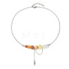 Natural Carnelian & Red Agate & Quartz Crystal Round Graduated Beaded Pendant 304 Stainless Steel Cable Chain Necklaces for Women NJEW-TA00242-01-3