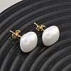 Brass & ABS Plastic Imitation Pearl Stud Earrings for Women PL-CBA760A-03A-G02-2