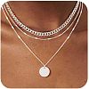 3Pcs Brass Disc Pendant 3 Layer Necklaces for Women FS-WG7502D-05-1