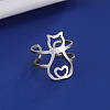 304 Stainless Steel Hollow Cat Open Cuff Ring RJEW-F149-02P-5