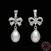 Anti-Tarnish Bowknot and Teardrop Rhodium Plated 925 Sterling Silver Pearl Pendants STER-N011-11-3