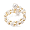Natural Freshwater Pearl & Shell Pearl & Glass Seed Beaded Double Layers Finger Rings RJEW-JR01022-3
